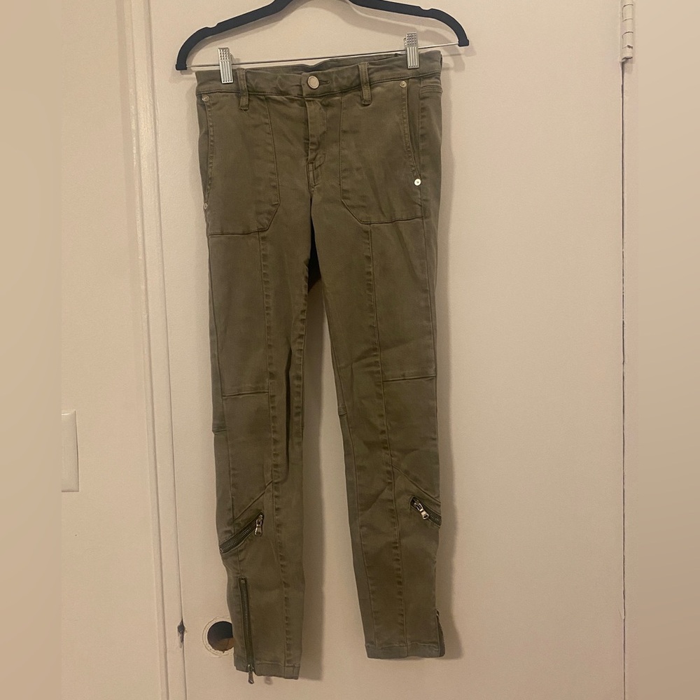 Blank NYC Jeans- Blank NYC Army Green Zipper Skinny Jean- Color: Green- Size: 27